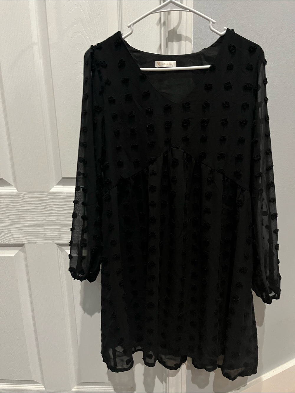 Women's Black Long Sleeve Swiss Dot Tunic Dress